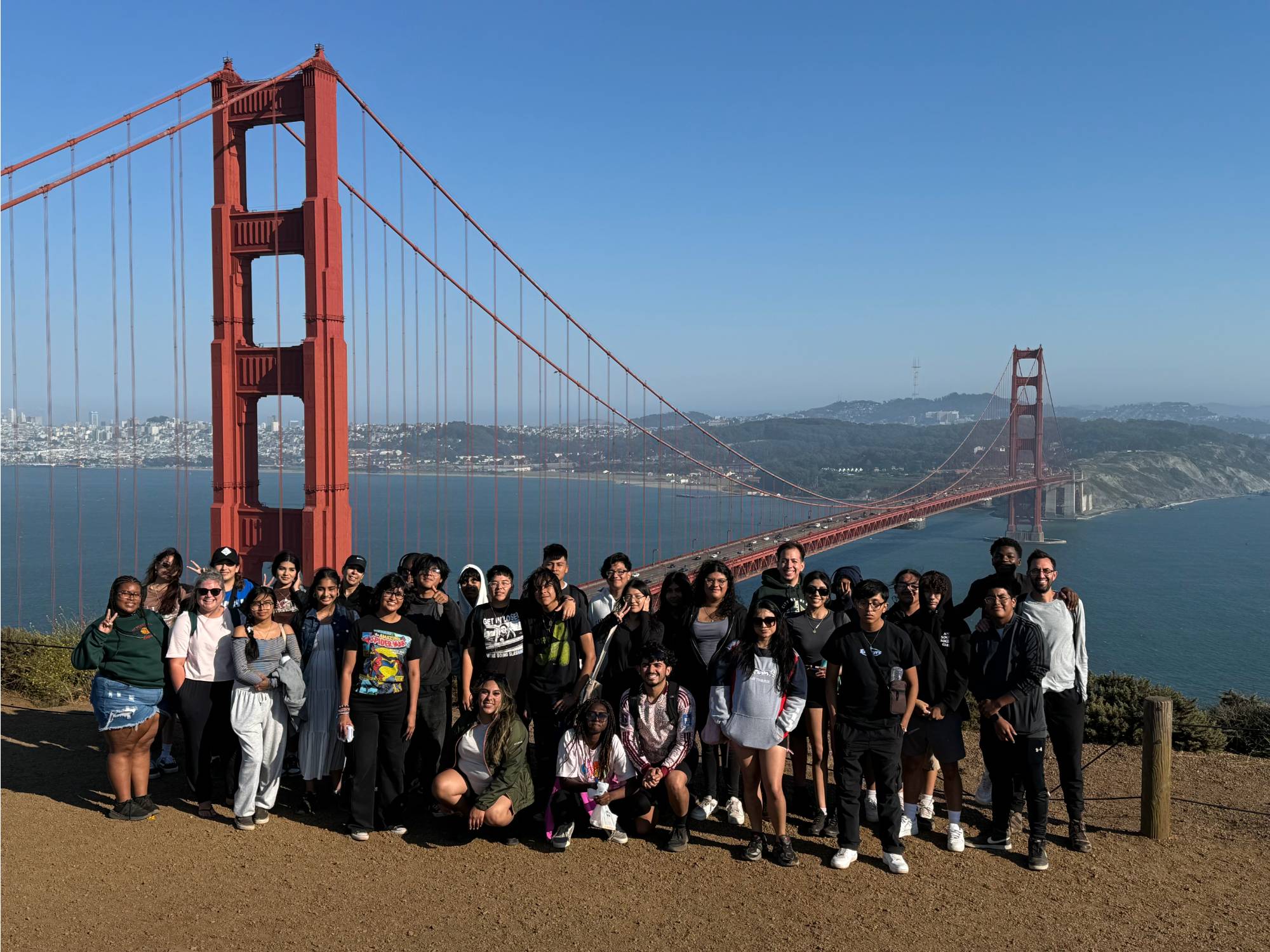 Students and Staff in front of the Golden Gate Bridge